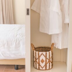 Alternative view of Laundry Basket Plant Basket Large Storage Basket Round NASARI Made of Banana Fibre with a Macrame Pattern made of Cotton
