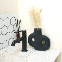 Alternative view of Vase Black Small Decorative Vase Hand Cast from Clay for Dried or Fresh Flowers LEMBAH
