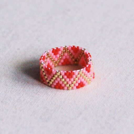 Weven ring zigzag - rood/roze