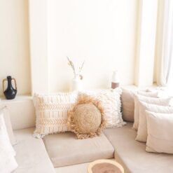 Alternative view of Rond Boho Kussen met Franjes Decoratief Kussen Γ40/50 cm Sierkussen van Raffia Bankkussen met Vulling TARAKAN beige