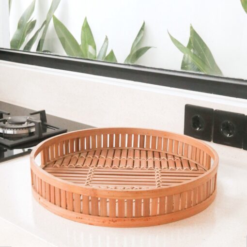 Decoratief Bamboe Dienblad Serveerblad Rond Ø 40 cm SENAYAN