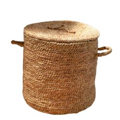 Alternative view of Grote Wasmand met Deksel Ø54 cm AMAN van Waterhyacint | Geweven opbergmand | Ronde mand | Grote mandmand | Wasmand