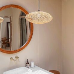 Alternative view of Rattan lampenkap-Boho hanglamp-Natuurlijke plafondlamp-schijfvormige lamp-plat handgeweven plafondlicht (Ø 40 cm) arana