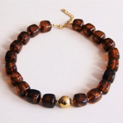 XL Square Bead ketting - Bruin gevlekt