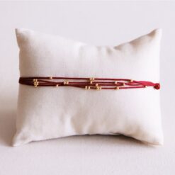 Alternative view of Viervoudige satijnen armband met kralen - Bordeaux