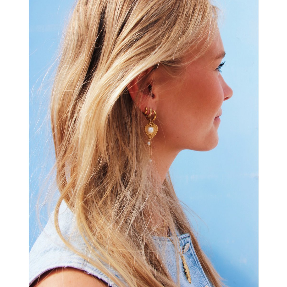 Oorbel met hart, parel en parelketting - Afbeelding 2