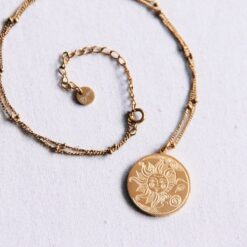 Edelstalen fijne ketting met bolletjes met maan/zon bedel β goud