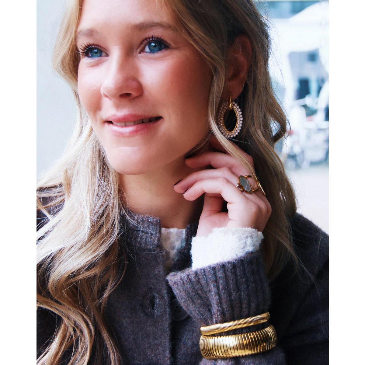 Statement ring met ovale steen - parelmoer - Afbeelding 3