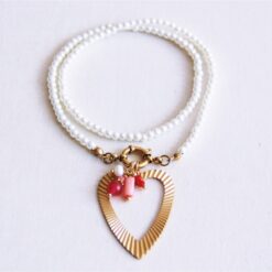 Alternative view of Parelsketting met hart en cluster - bordeaux/roze