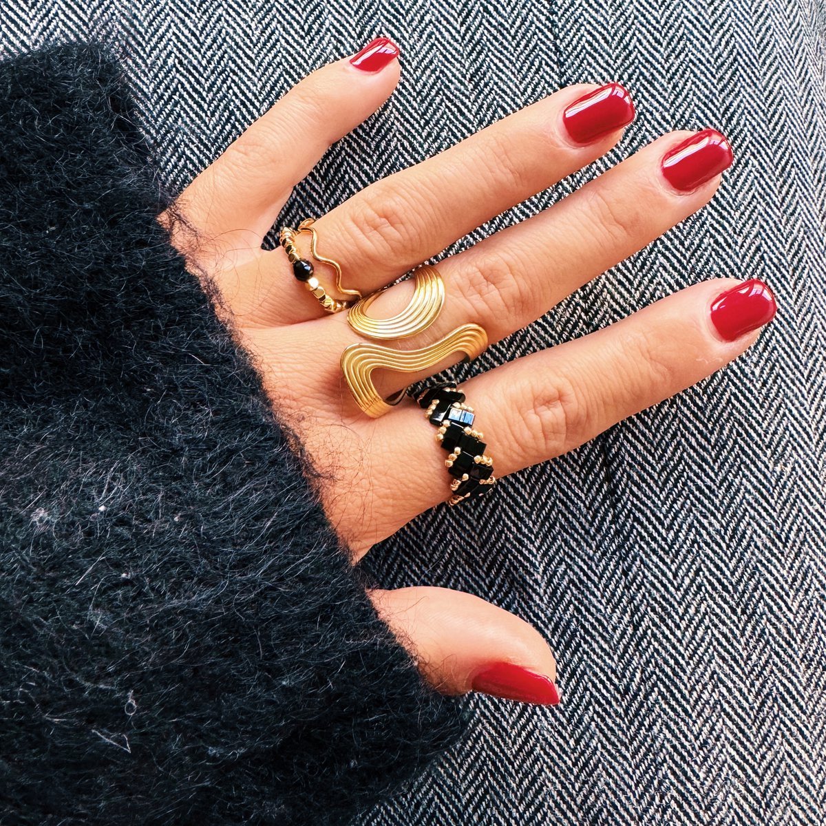 Elastische ring met natuursteen - zwart - Afbeelding 2