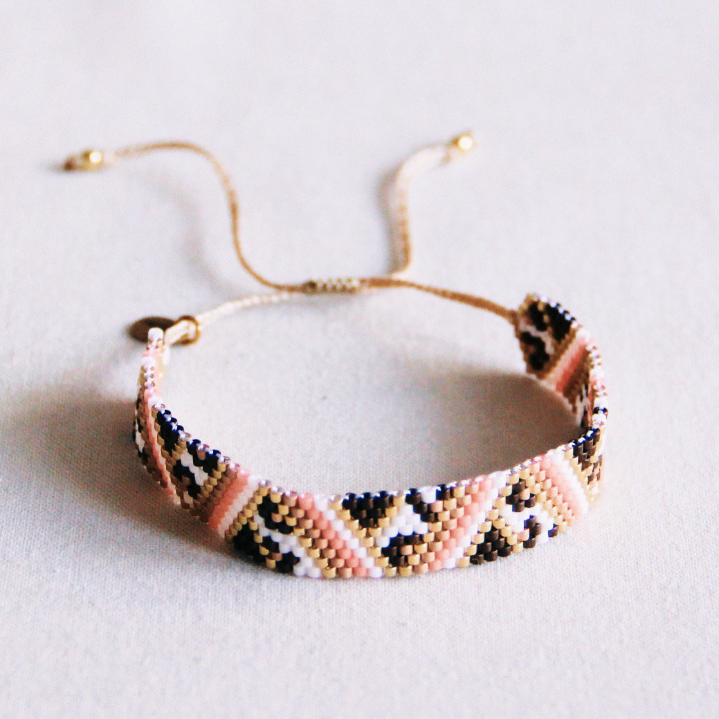 Weven armband met zigzag en luipaardprint - zalm/bruin/wit - Afbeelding 3