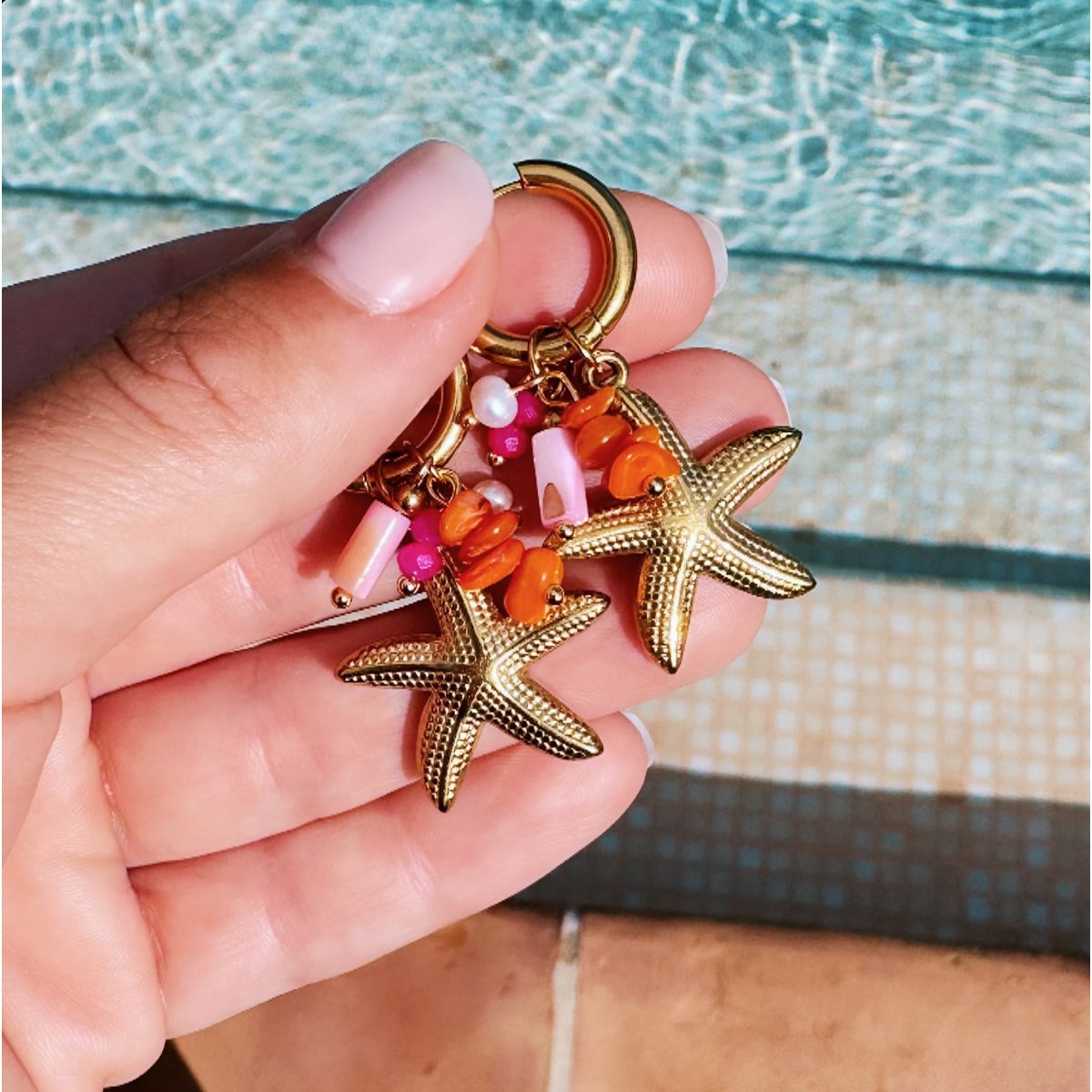 Oorrel met cluster van edelstenen en zeesterren - Afbeelding 3