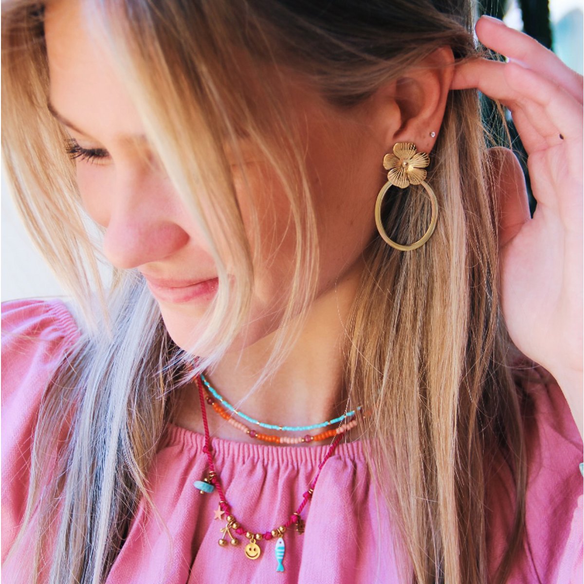 Ovale verklaring oorbellen met bloem - Afbeelding 4