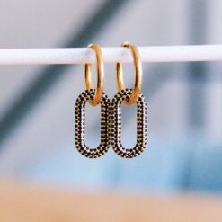 Ovale kristallen hangeroorbel - zwart