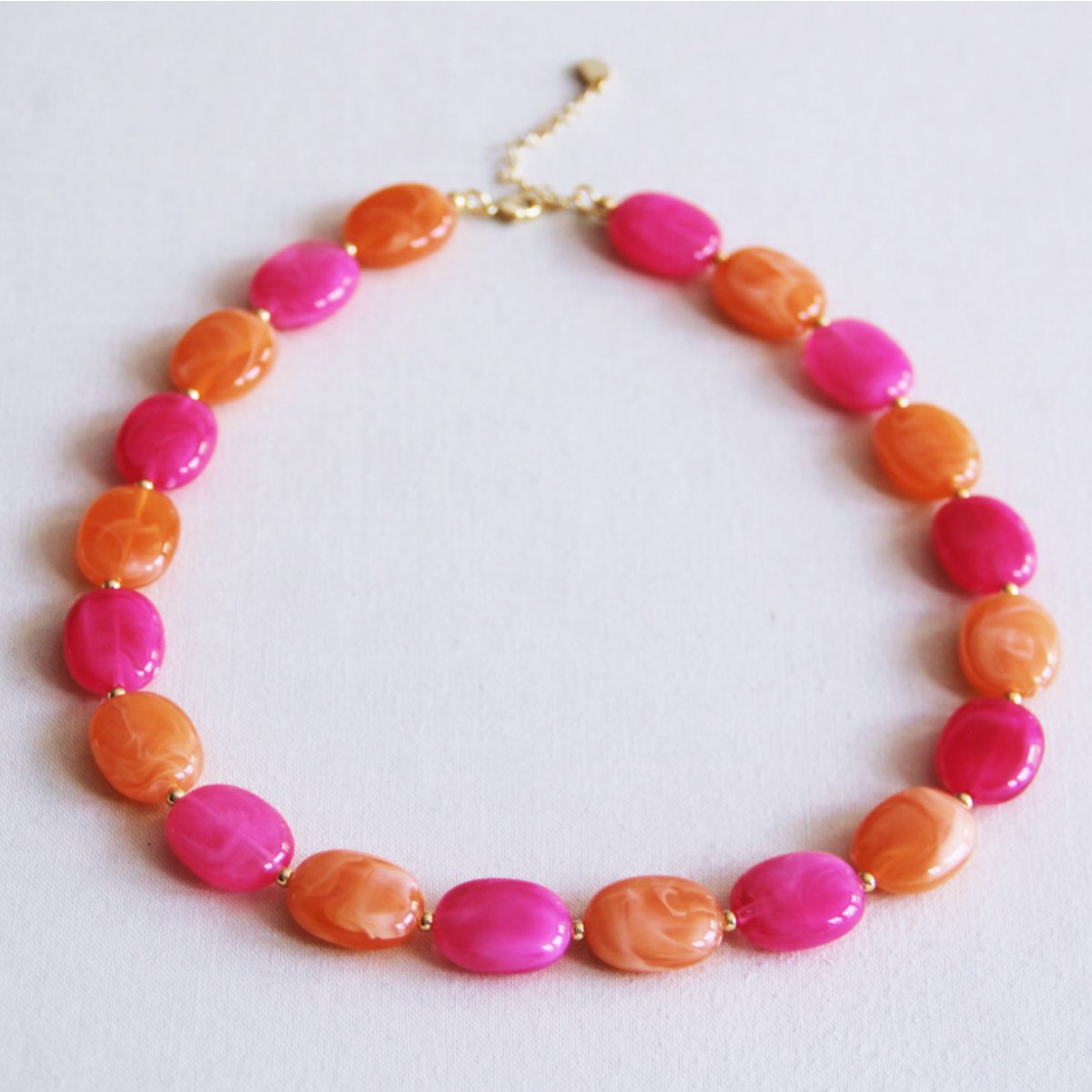 Xl ovale ketting ketting - oranje/lichtroze
