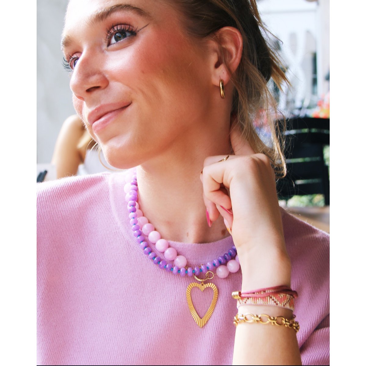 Natuurlijke stenen kralenketting xl - lila - Afbeelding 3