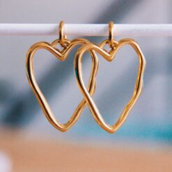 RVS oorbel met XL open hart β goud