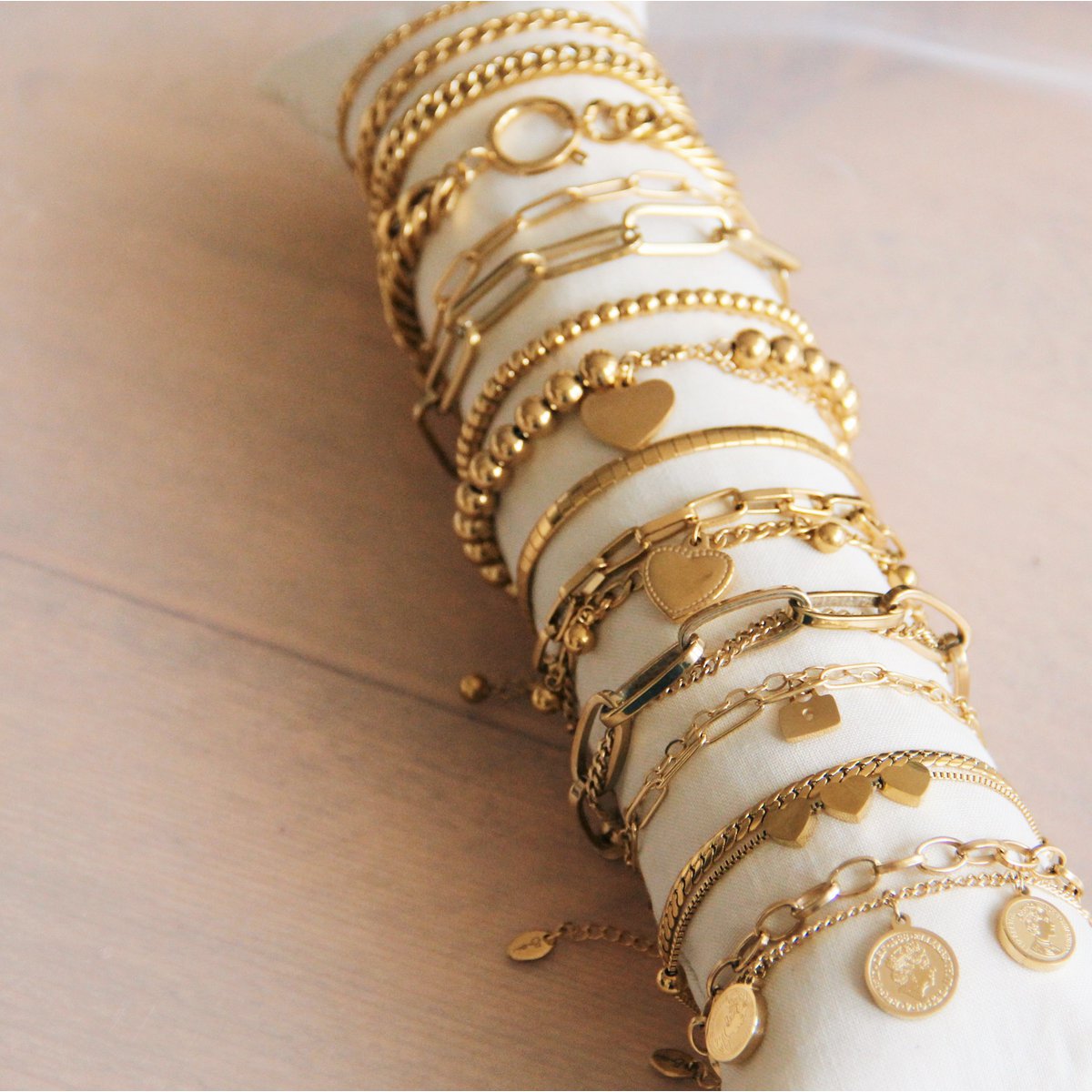 SA815 - Stalen kralenarmband - goud - Afbeelding 2