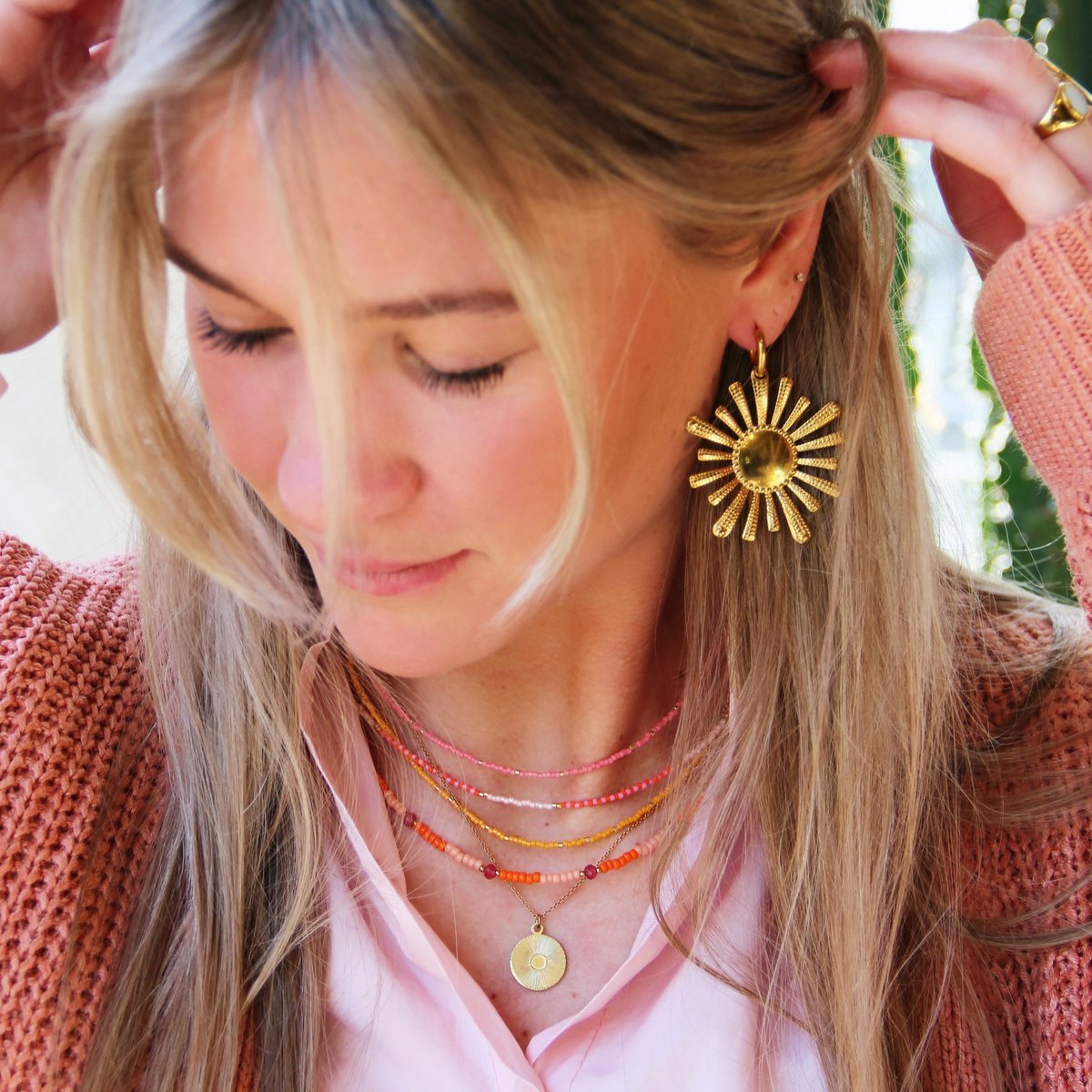 Kralen ketting naakt/wit/taupe - Afbeelding 2