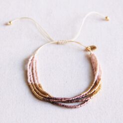 Viervoudige Miyuki -armband - naakt/taupe/goud vergulde