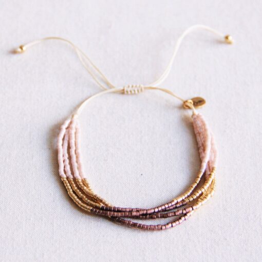 Viervoudige Miyuki -armband - naakt/taupe/goud vergulde