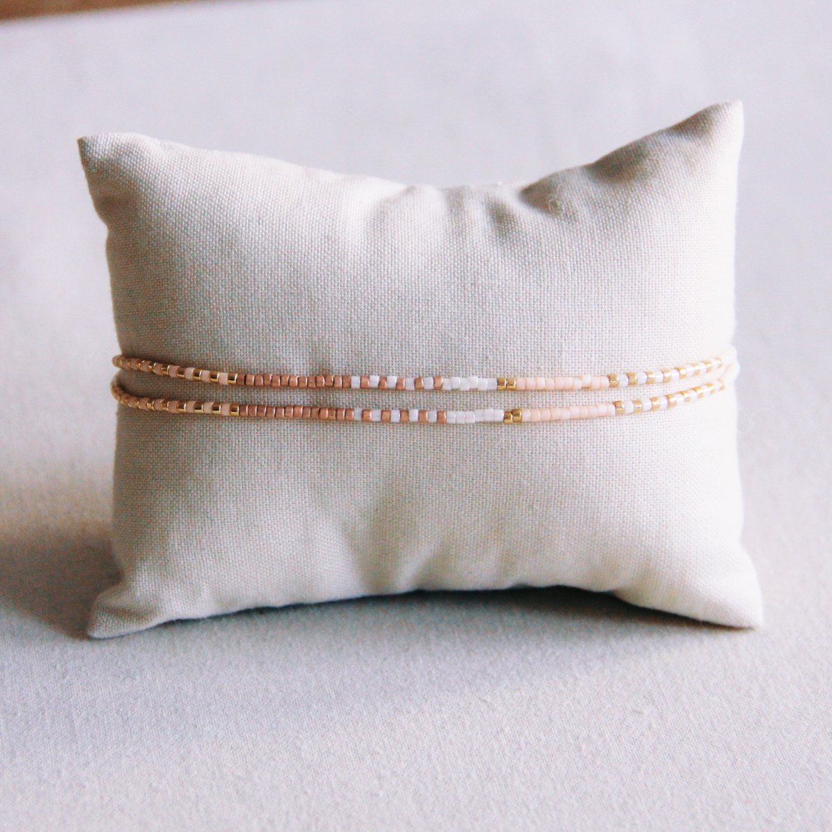 Dubbele Miyuki -armband - naakt/wit/taupe - Afbeelding 2
