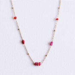 Fijne ketting met mini -facetten - roze/rood