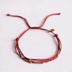Viervoudige satijnen armband met kralen - Bordeaux