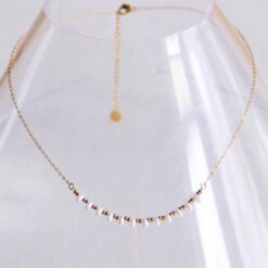 Alternative view of Fijne roestvrijstalen ketting met miniparels en kralen - goud