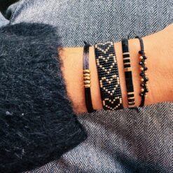 Alternative view of Satijnen armband met ringen β donkerbruin/zilver