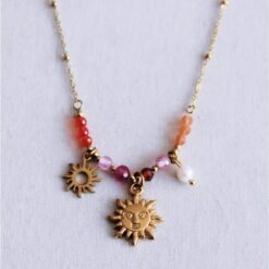 Fijne ketting met facetten, parel en zonnekarme