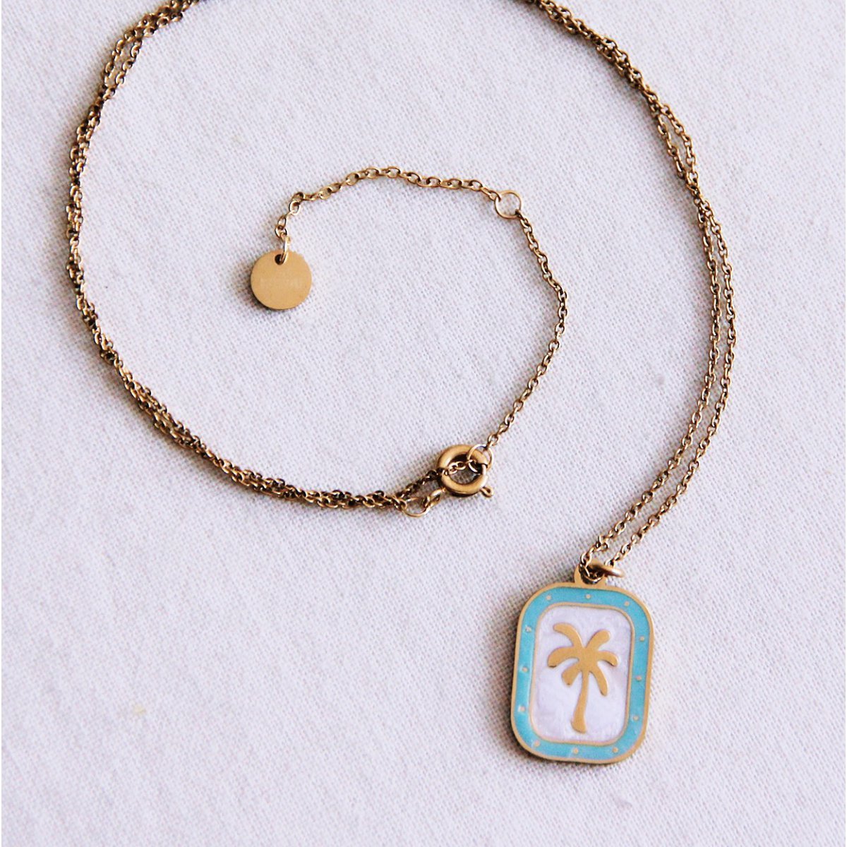 Fijne ketting met palmboomcharme - Mint/Pearl