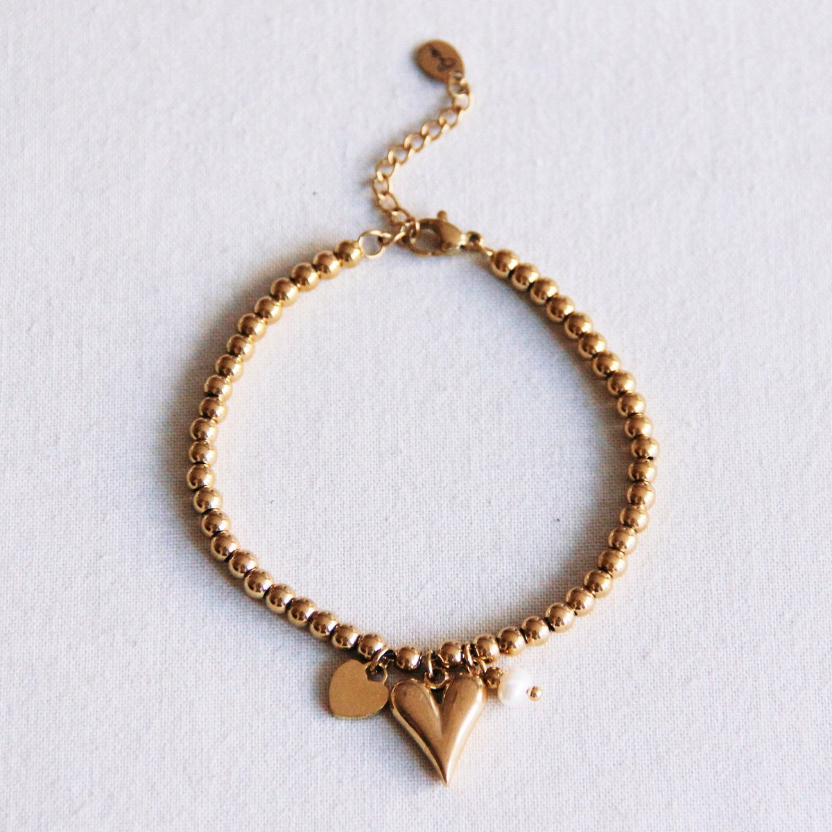 Kralen armband met harten en mini -parel - Afbeelding 2