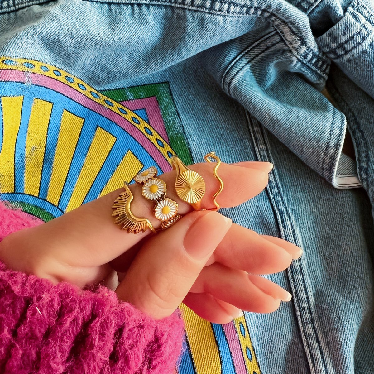 Roestvrijstalen minimalistische golfring - goud - Afbeelding 3