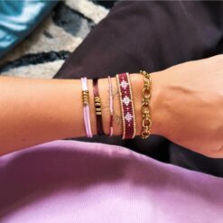 Alternative view of Satijnen armband met ringen - donkerbruin/goud