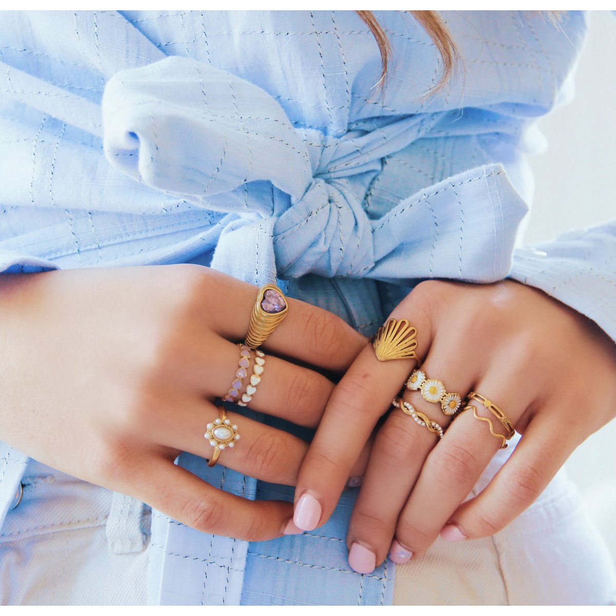 RVS minimalistische ring met hartje - goud - Afbeelding 2