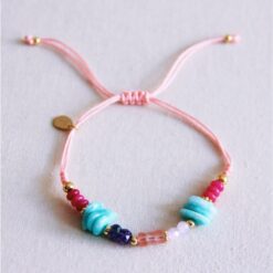 Satijnen armband met edelstenen, chips en goudkleurige details - lichtroze/mint