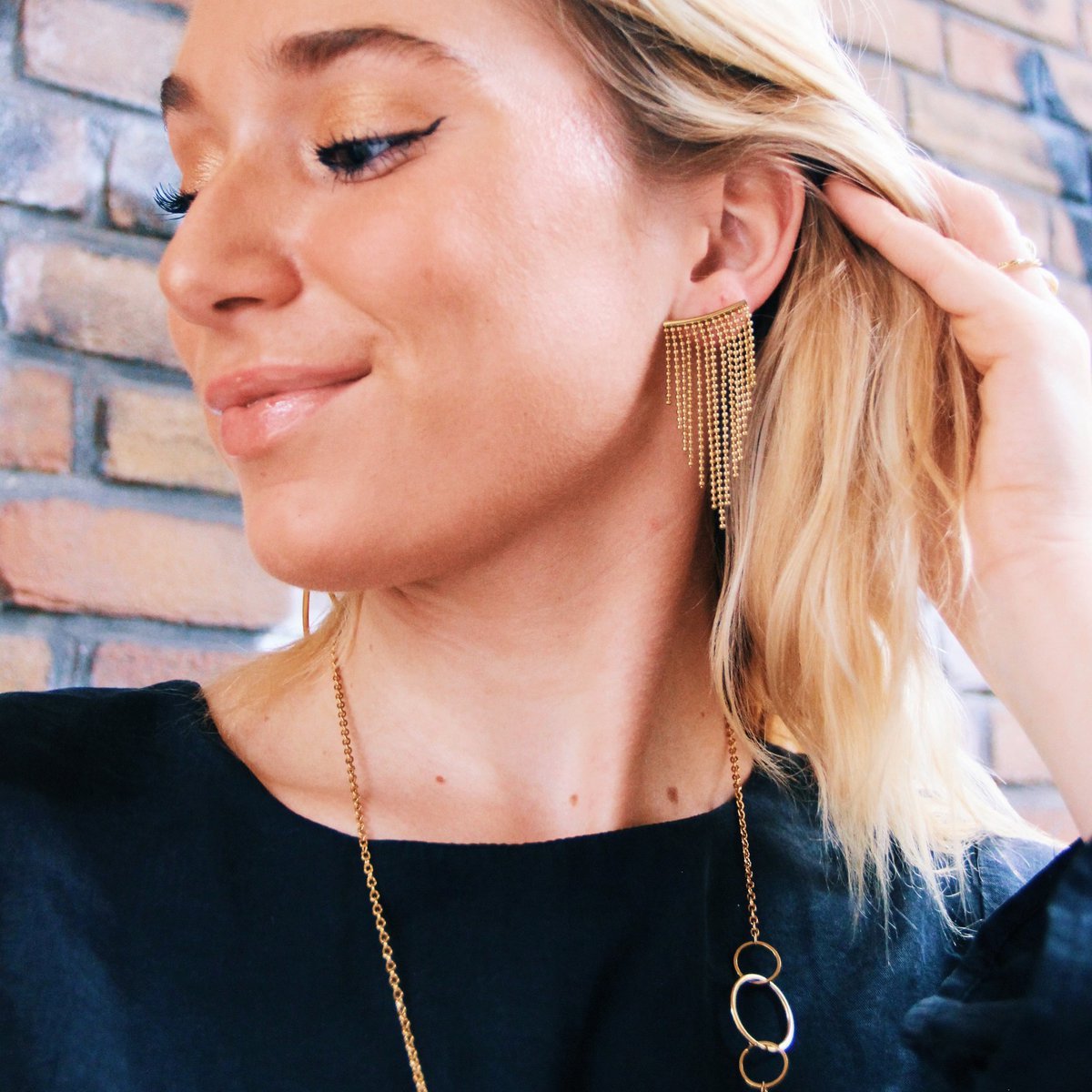 Statement oorbel waterval 'ballchain' - Afbeelding 2