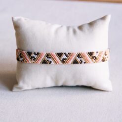 Weven armband met zigzag en luipaardprint - zalm/bruin/wit