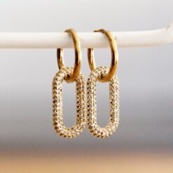 Edelstalen oorbel met ovale kristallen hanger - goud