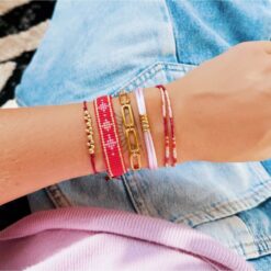 Alternative view of Satijnen armband met ringen β lila/goud