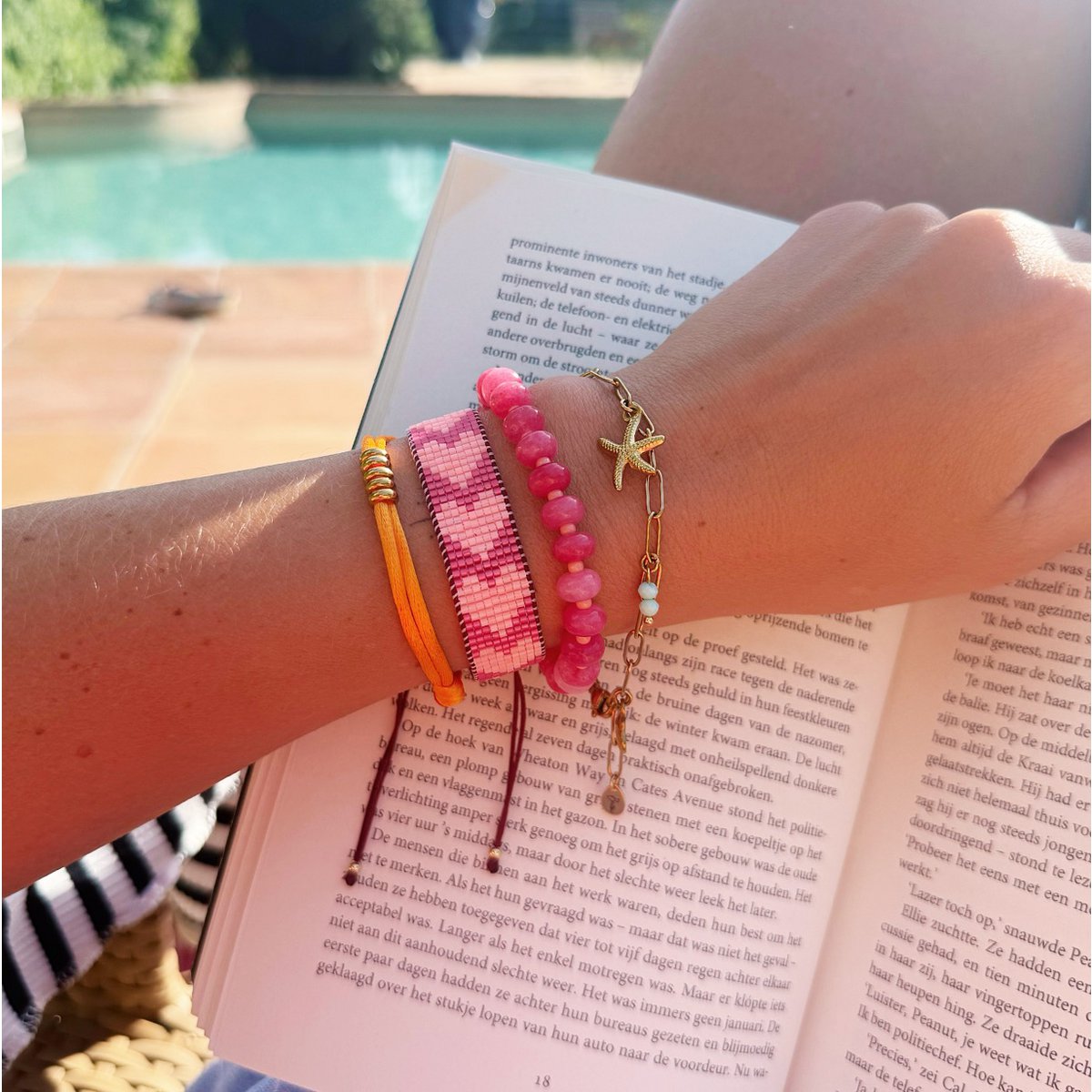 Elastische armband van edelstenen - lila/oranje - Afbeelding 2