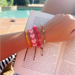 Alternative view of Elastische armband van edelstenen - lila/oranje