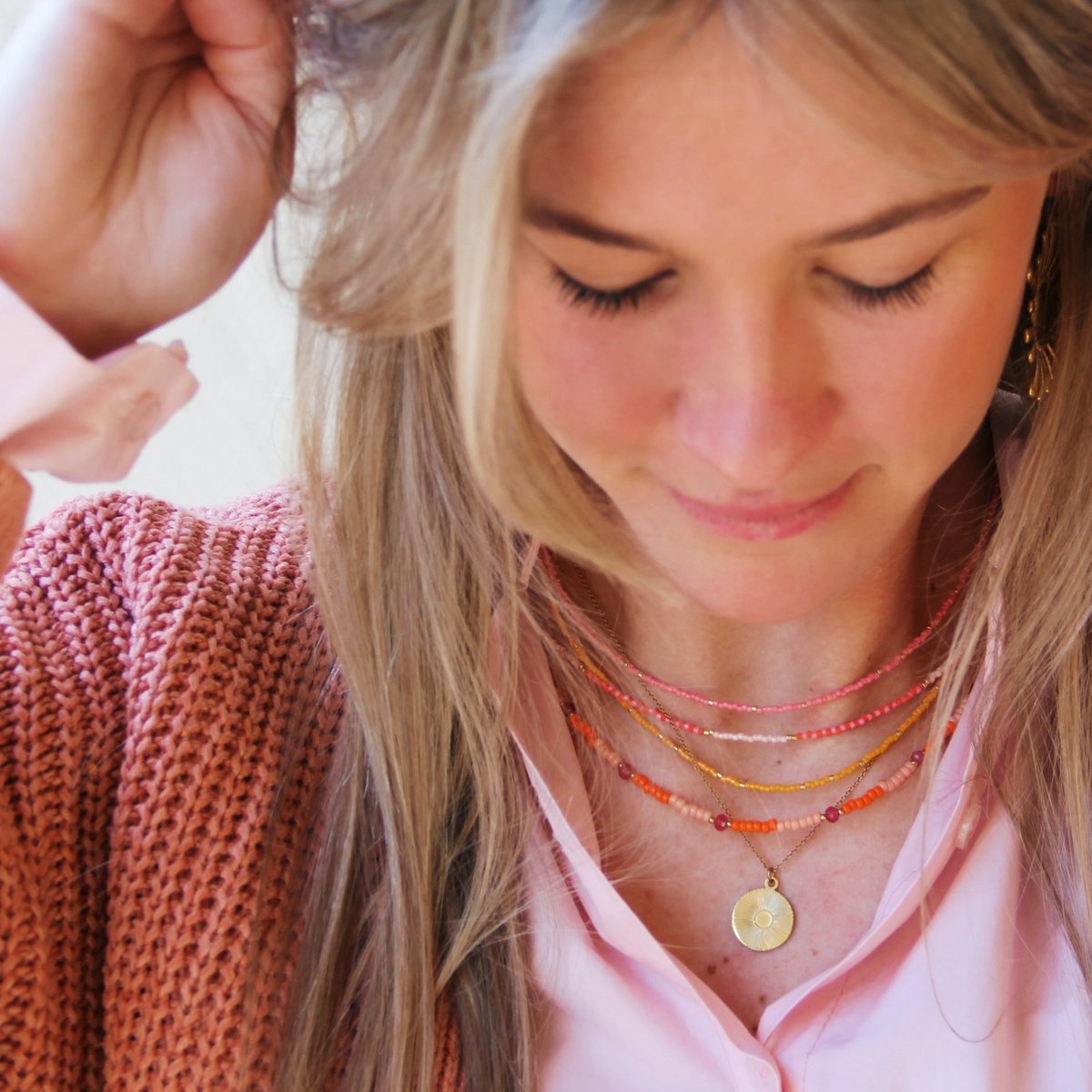 Kralen ketting oranje/roze/naakt - Afbeelding 3