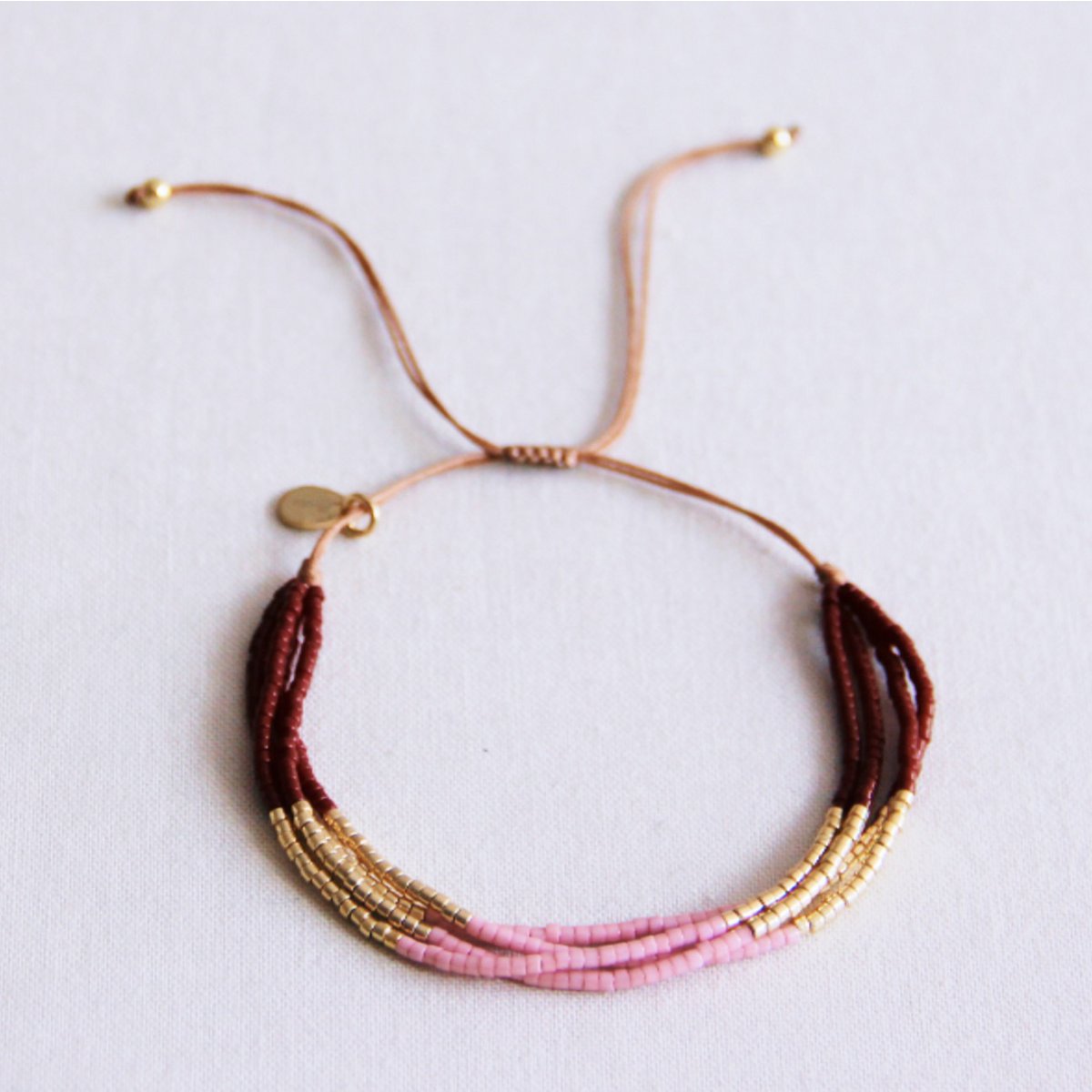 Viervoudige Miyuki -armband - Bruin/lila/Gold Permated
