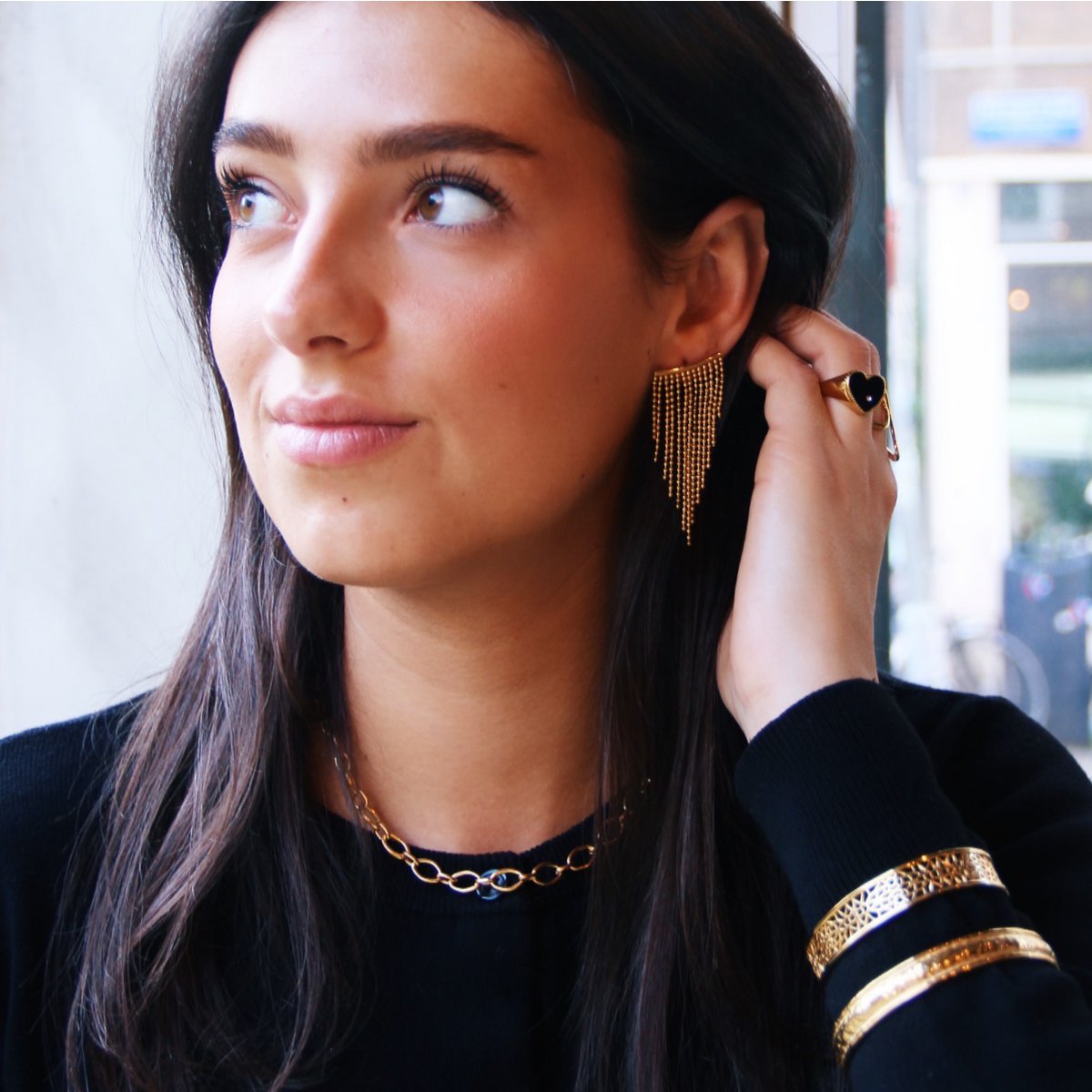 Statement oorbel waterval 'ballchain' - Afbeelding 3