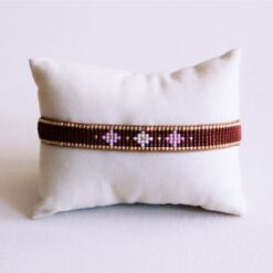 Weven armband met bloempatroon - donkerbruin/paars