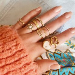 Alternative view of R609: RVS minimalistische ring met blokjes - goud