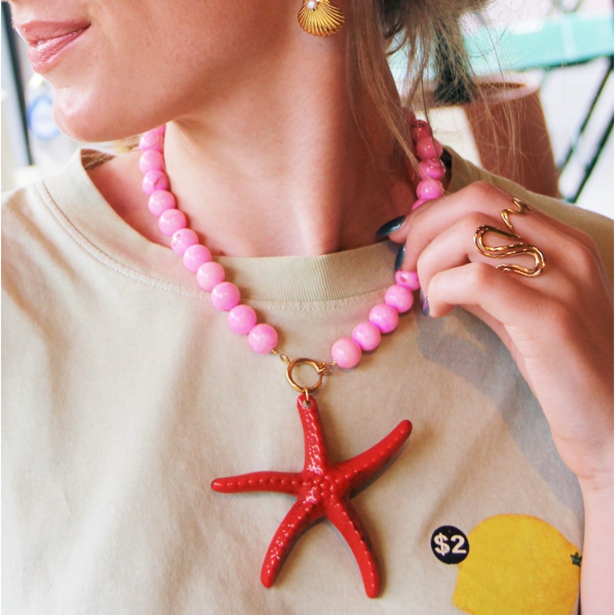 Natuurlijke stenen kralenketting xl - roze - Afbeelding 3