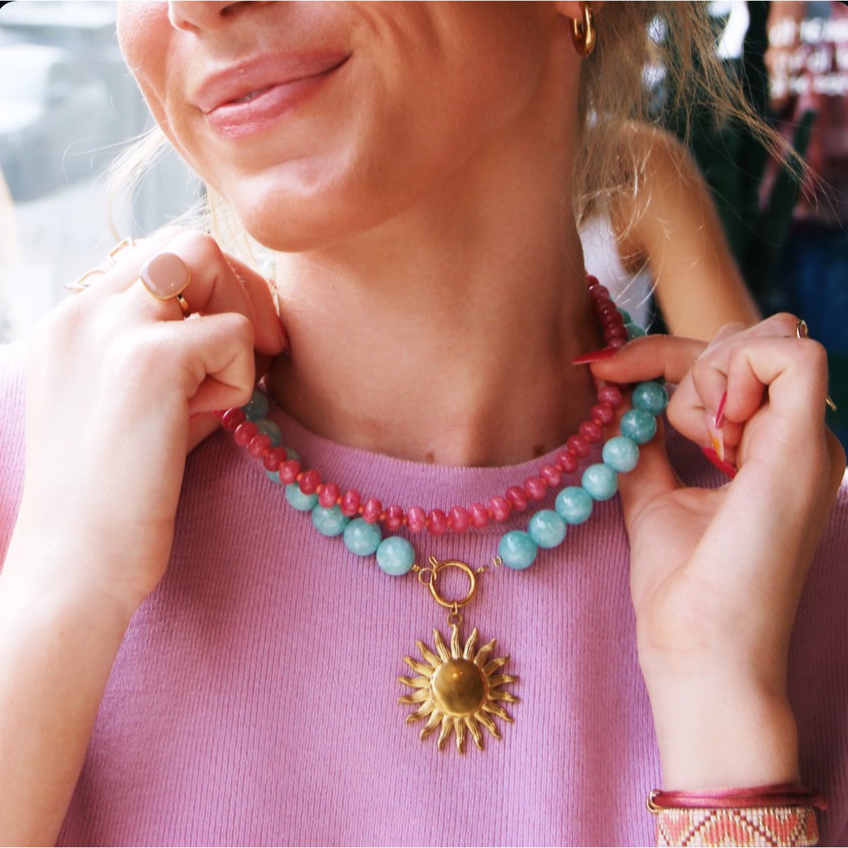 Natuurlijke stenen kralenketting xl - oud groen - Afbeelding 3